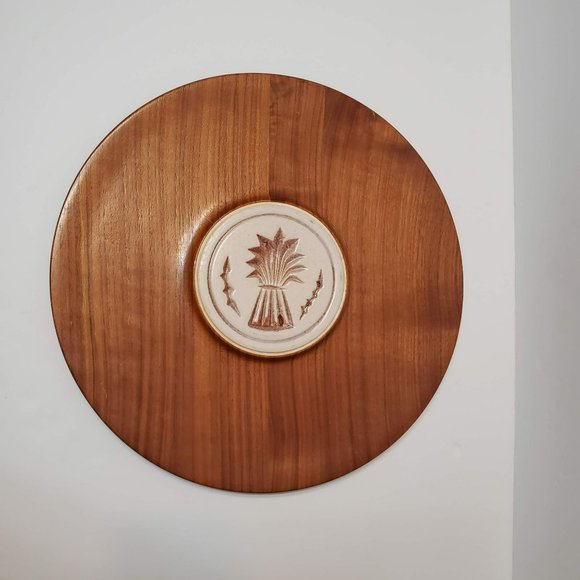 Pigeon Forge Pottery Tile Wood Tray, Vintage Mid Century, Wheat Sheaf, Signed TN - Picture 2 of 8